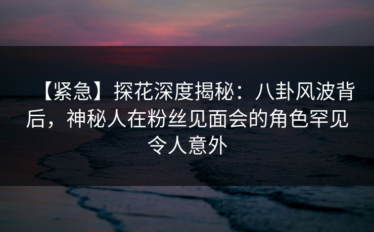 【紧急】探花深度揭秘：八卦风波背后，神秘人在粉丝见面会的角色罕见令人意外